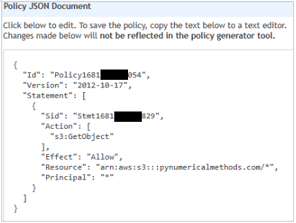 Screenshot of online Bucket Policy